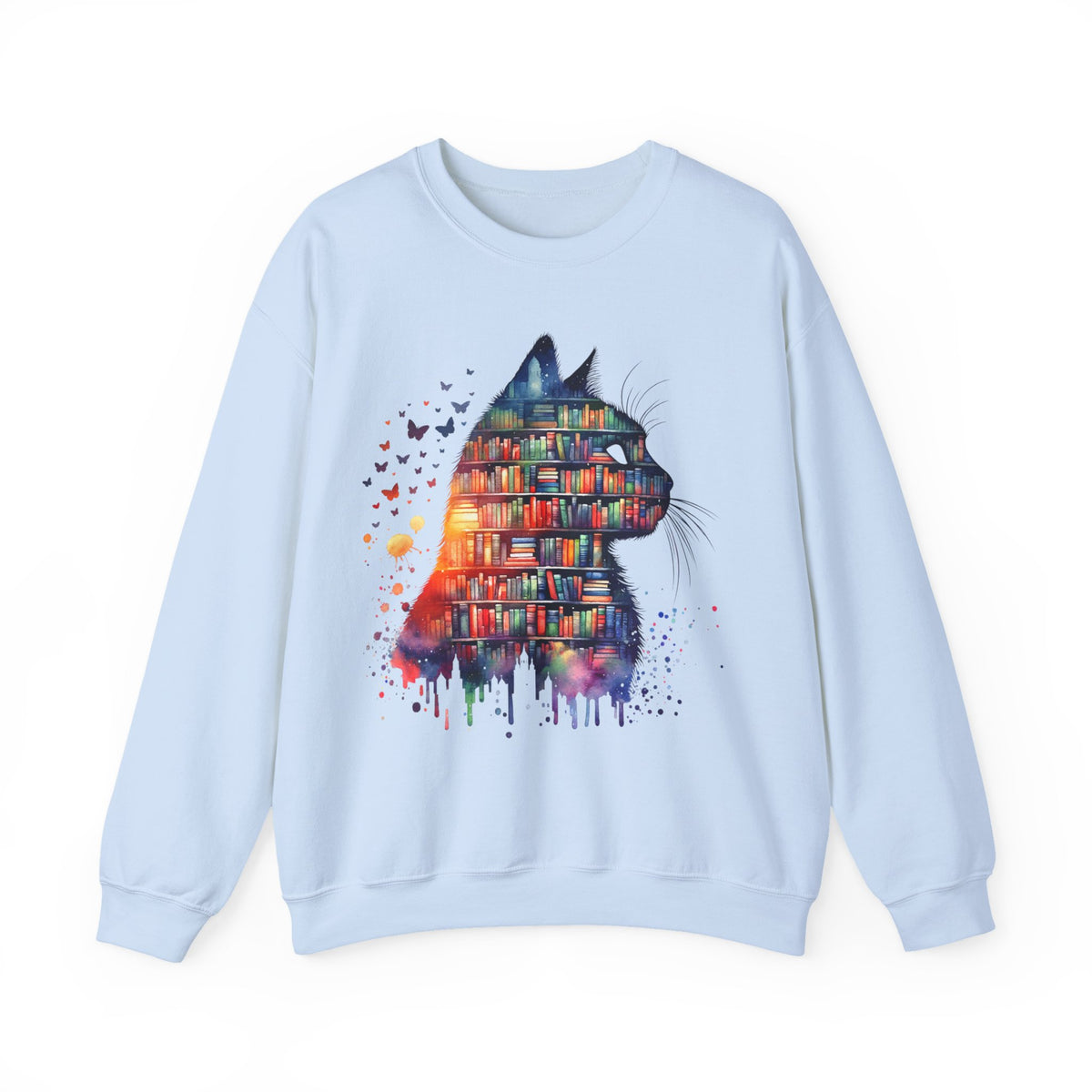 Cat Silhouette for Book Lovers – Gildan Heavy Blend | Trendy Women’s Soft Sweatshirt. Direct to Garment. Printed & Shipped in the USA. Unisex Sizes.