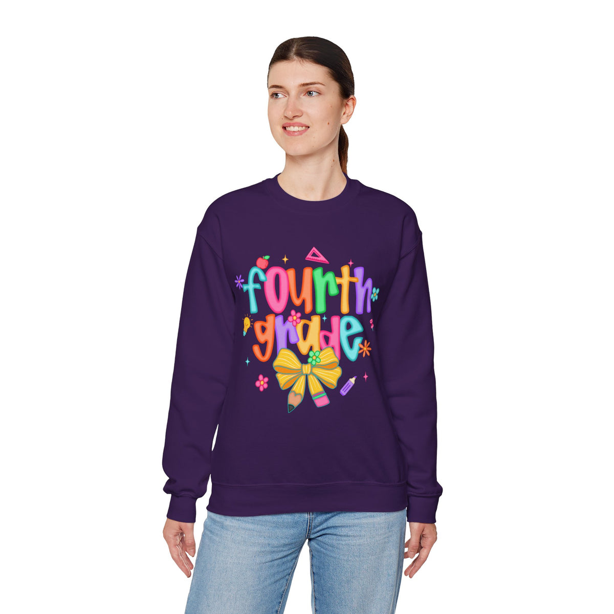 Coquette Fourth Grade Pencil Bow – Gildan Heavy Blend | Trendy Women’s Soft Sweatshirt. Direct to Garment. Printed & Shipped in the USA. Unisex Sizes.