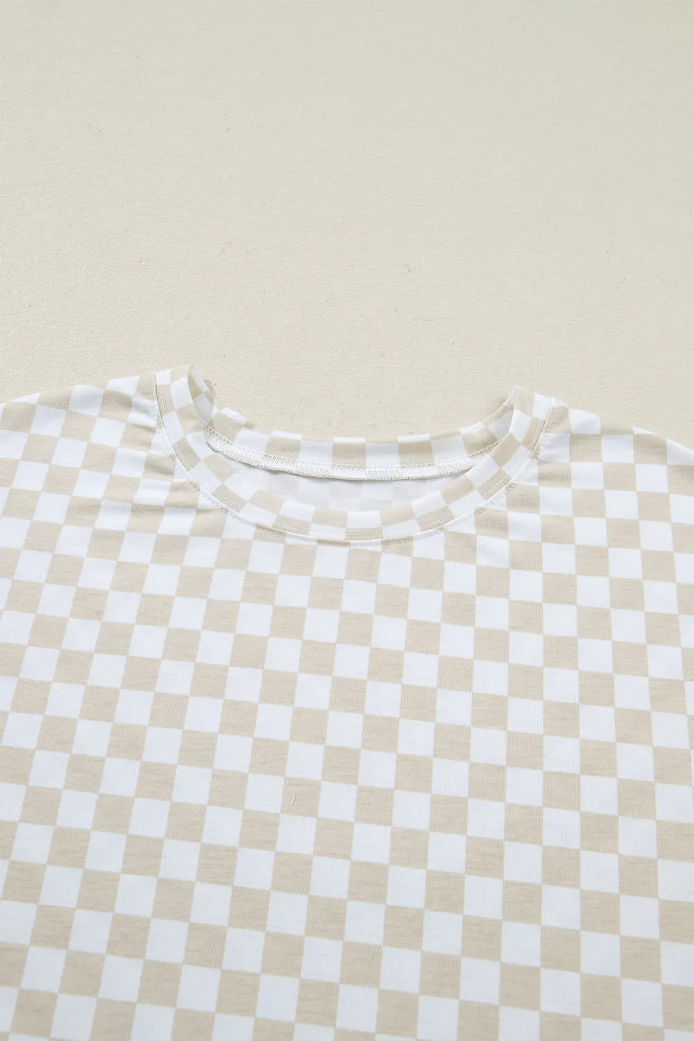 Khaki & White 2pc Checkered Print Half Sleeve Loungewear with Pockets