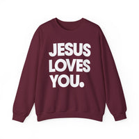 Jesus Loves You – Gildan Heavy Blend | Trendy Women’s and Men's Soft Sweatshirt. Direct to Garment. Printed & Shipped in the USA. Unisex Sizes.