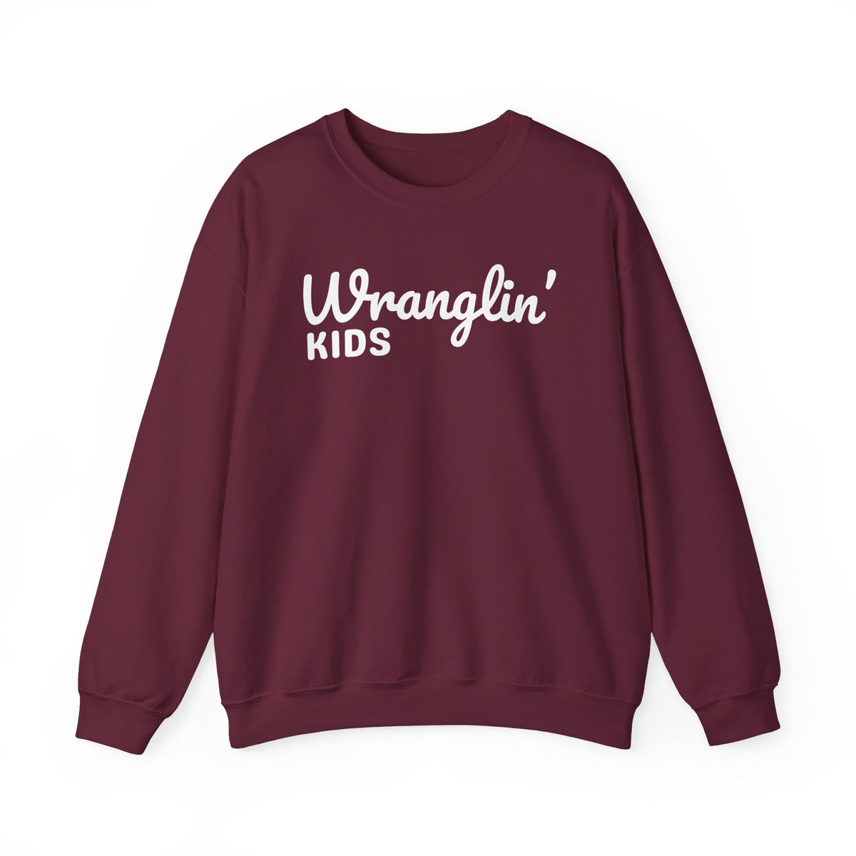 Wranglin' Kids Funny Mom Dad – Gildan Heavy Blend | Trendy Women’s and Men's Soft Sweatshirt. Direct to Garment. Printed & Shipped in the USA. Unisex Sizes.