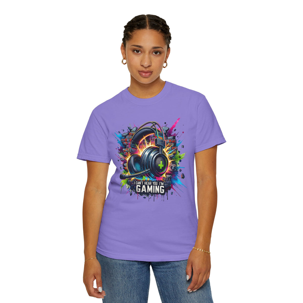 Gaming Headset I Can't Hear You, I'm Gaming - Comfort Colors | Trendy Men's And Women's T-Shirt. Direct to Garment. Printed & Shipped in the USA. Unisex Sizes.