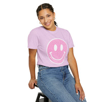 Faux Glitter Smiley - Comfort Colors | Trendy Women's T-Shirt. Direct to Garment. Printed & Shipped in the USA. Unisex Sizes.