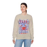 If Crabby, Please Return to Beach – Gildan Heavy Blend | Trendy Men's & Women’s Soft Sweatshirt. Direct to Garment. Printed & Shipped in the USA. Unisex Sizes.