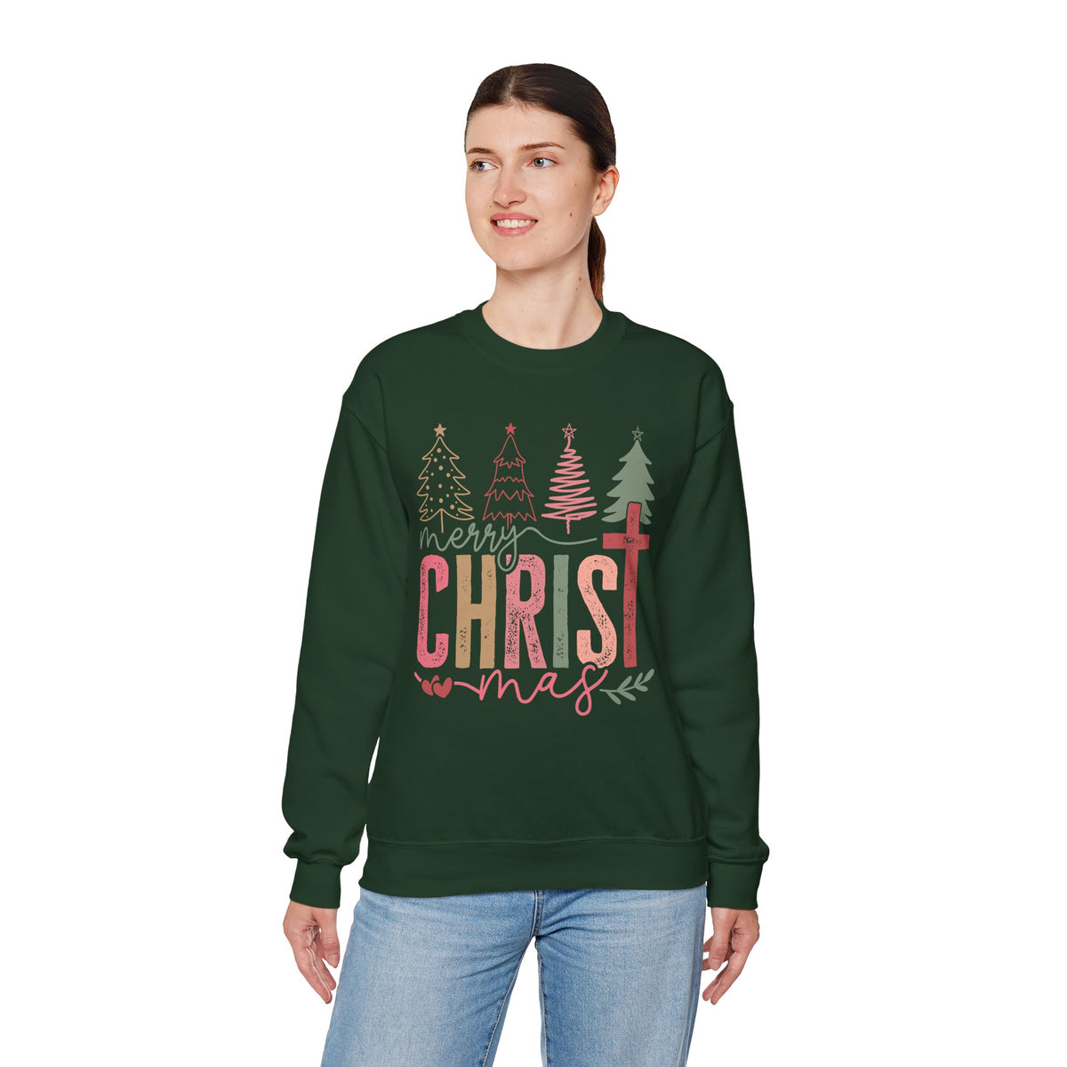 Merry ChrisTmas Christian Faith Graphic – Gildan Heavy Blend | Trendy Women’s Soft Sweatshirt. Direct to Garment. Printed & Shipped in the USA. Unisex Sizes.