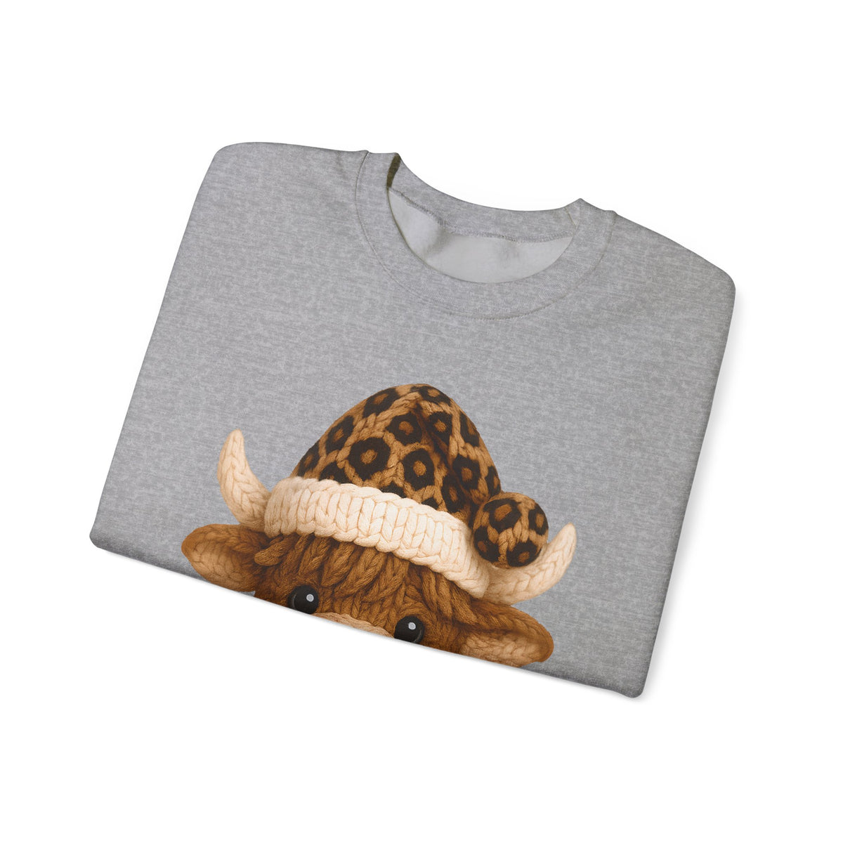 Cute Highland Cow with Leopard Santa Hat Christmas – Gildan Heavy Blend | Trendy Women’s Soft Sweatshirt. Direct to Garment. Printed & Shipped in the USA. Unisex Sizes.