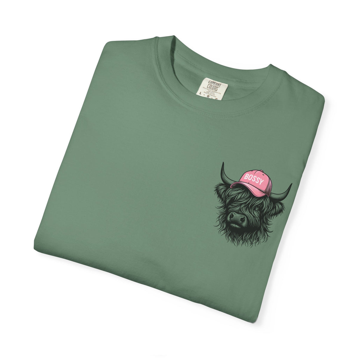 Head Heffa Highland Cow, Front & Back Print - Comfort Colors | Trendy Women's T-Shirt. Direct to Garment. Printed & Shipped in the USA. Unisex Sizes.