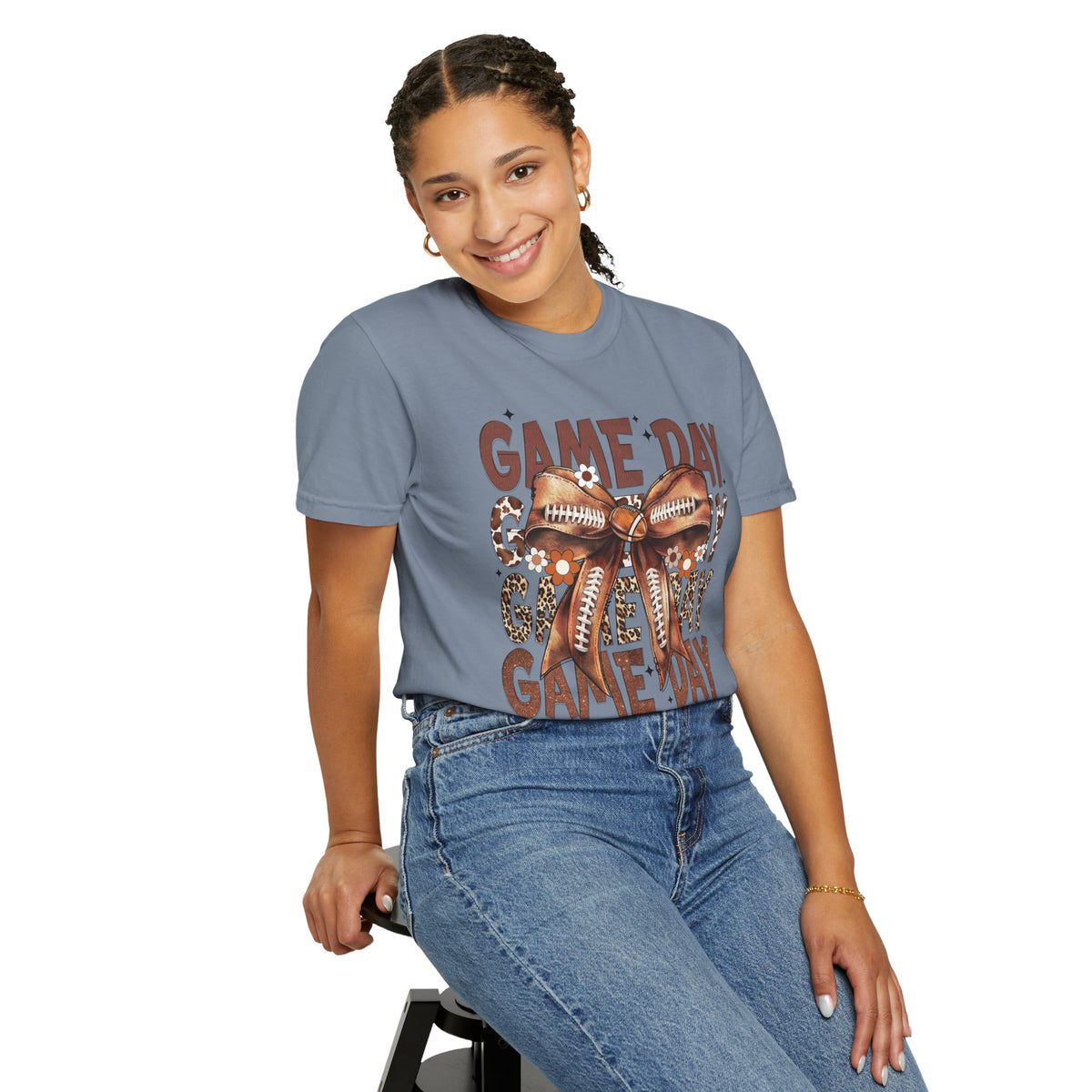 Game Day - Football Bow - Comfort Colors | Trendy Women's T-Shirt. Direct to Garment. Printed & Shipped in the USA. Unisex Sizes.