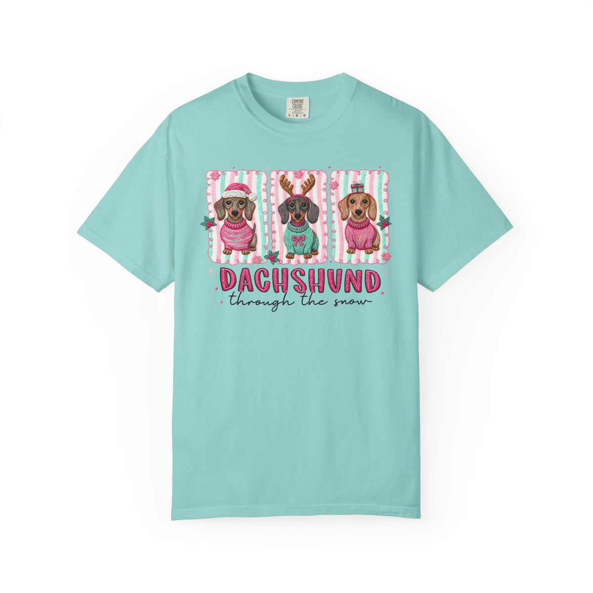 Dachshund Through the Snow - Comfort Colors | Trendy Women's T-Shirt. Direct to Garment. Printed & Shipped in the USA. Unisex Sizes.