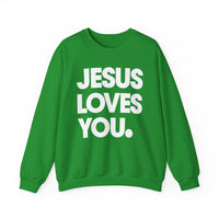 Jesus Loves You – Gildan Heavy Blend | Trendy Women’s and Men's Soft Sweatshirt. Direct to Garment. Printed & Shipped in the USA. Unisex Sizes.