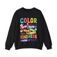 Color the World With Kindness Crayons, Great Teacher Gift – Gildan Heavy Blend | Trendy Women’s and Men's Soft Sweatshirt. Direct to Garment. Printed & Shipped in the USA. Unisex Sizes.