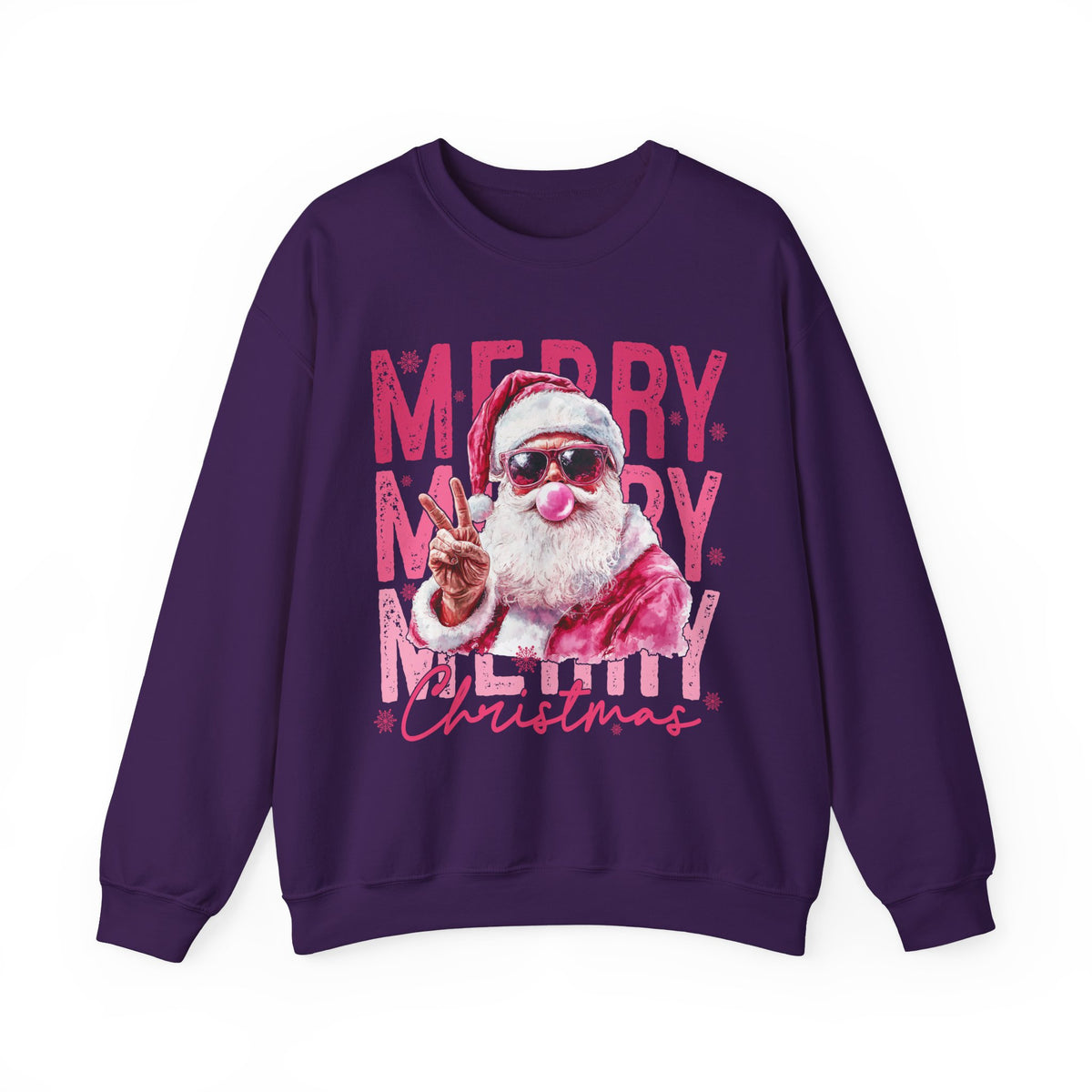 Pink Merry Christmas Bubblegum Santa – Gildan Heavy Blend | Trendy Women’s Soft Sweatshirt. Direct to Garment. Printed & Shipped in the USA. Unisex Sizes.
