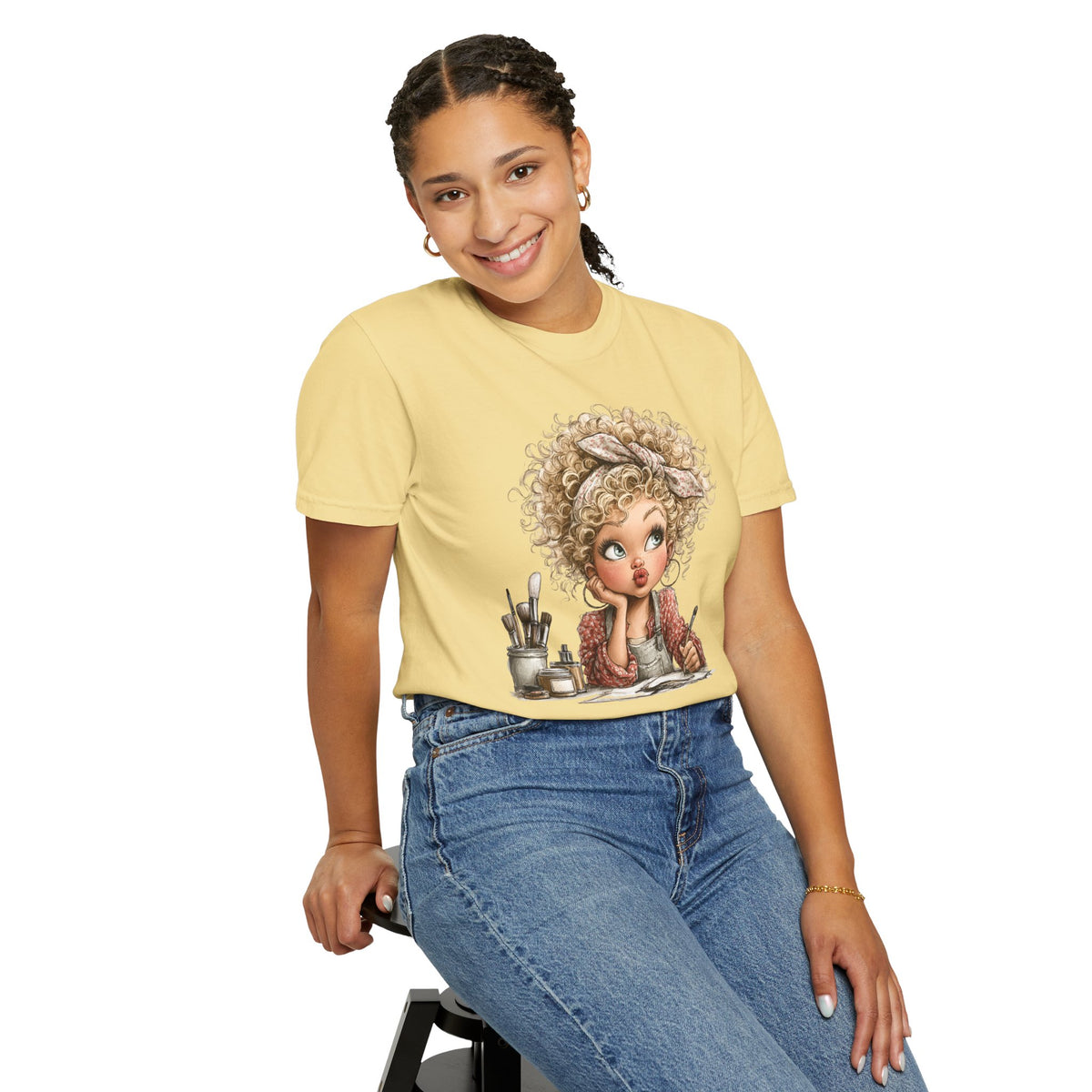 Cute Artist Curly Girl - Comfort Colors | Trendy Women's T-Shirt. Direct to Garment. Printed & Shipped in the USA. Unisex Sizes.