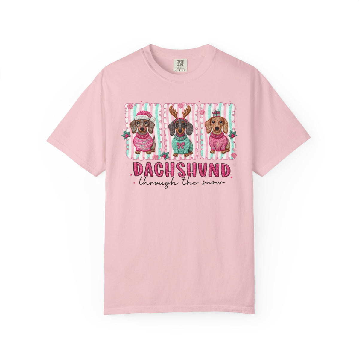 Dachshund Through the Snow - Comfort Colors | Trendy Women's T-Shirt. Direct to Garment. Printed & Shipped in the USA. Unisex Sizes.
