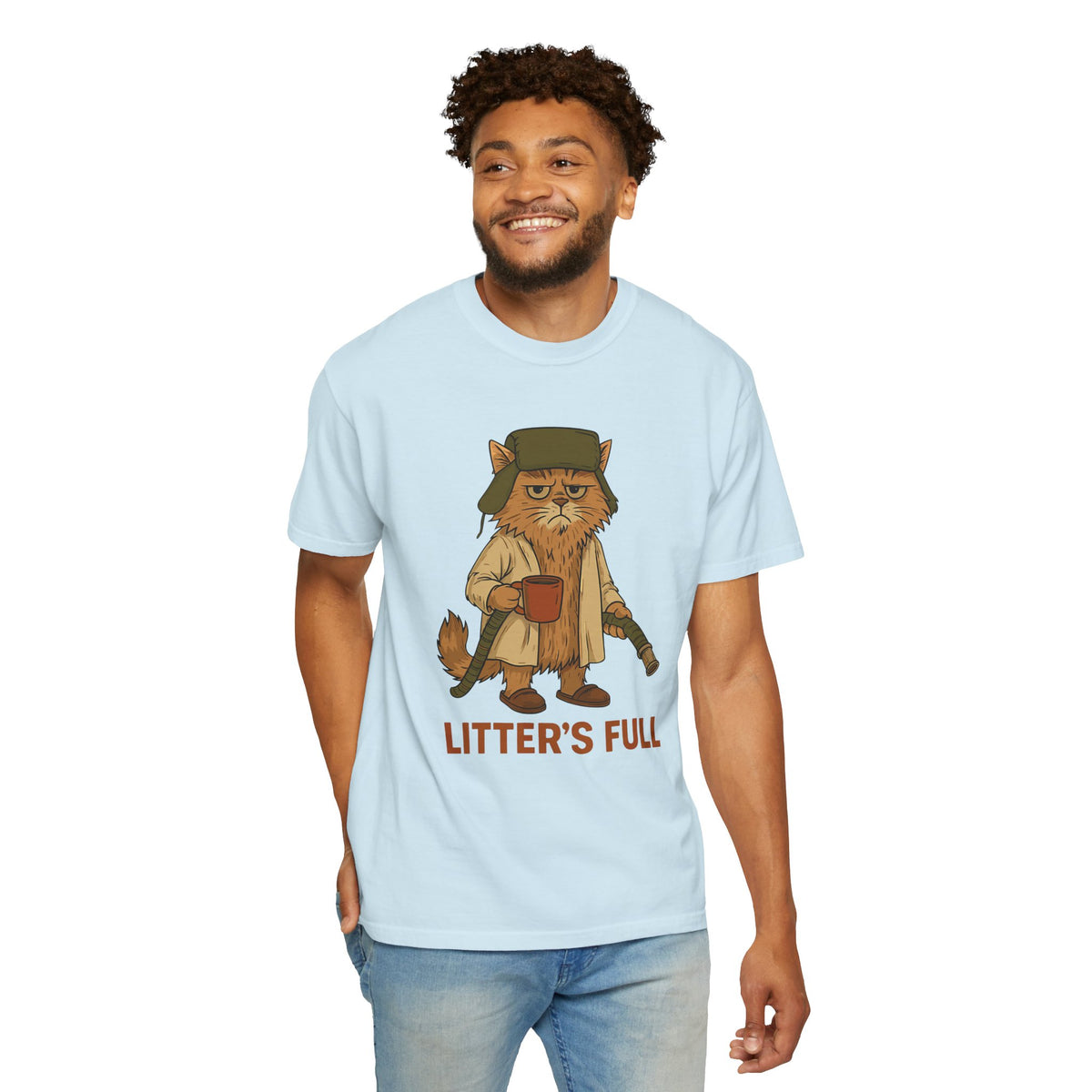 Litter's Full, Funny Cat - Comfort Colors | Trendy Men's and Women's T-Shirt. Direct to Garment. Printed & Shipped in the USA. Unisex Sizes.