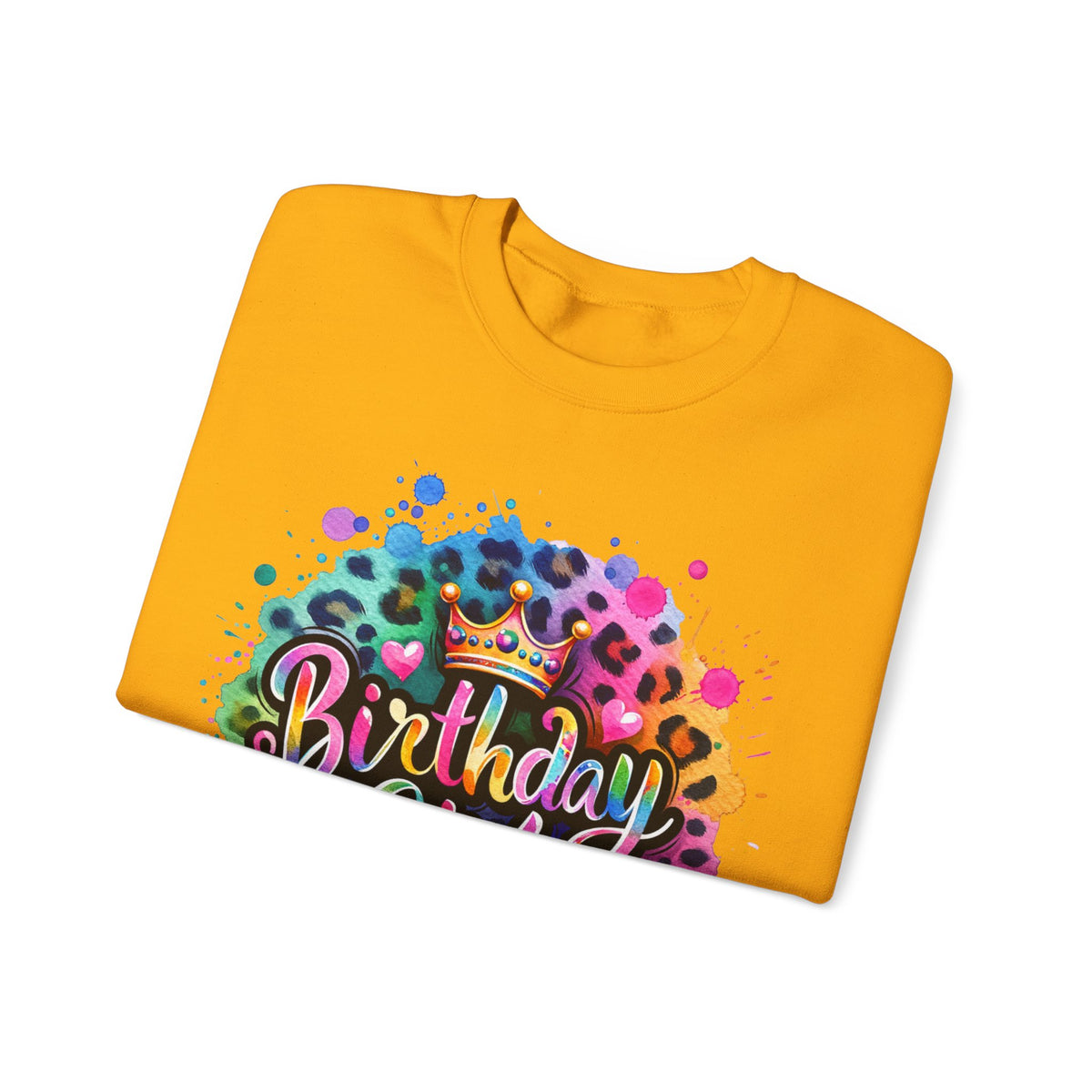 Birthday Girl, Neon Leopard – Gildan Heavy Blend | Trendy Women’s Soft Sweatshirt. Direct to Garment. Printed & Shipped in the USA. Unisex Sizes.