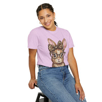 Bunny with Leopard Bow and Glasses - Comfort Colors | Trendy Women's T-Shirt. Direct to Garment. Printed & Shipped in the USA. Unisex Sizes.