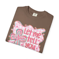 Let Me Tell You About My Jesus, Pink and Green - Comfort Colors | Trendy Women's T-Shirt. Direct to Garment. Printed & Shipped in the USA. Unisex Sizes.