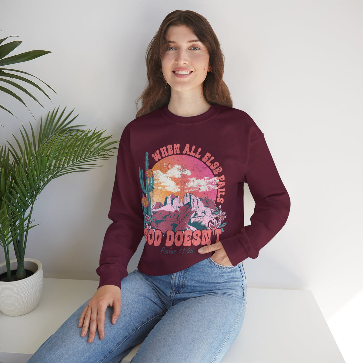 When All Else Fails, God Doesn't – Gildan Heavy Blend | Trendy Women’s Soft Sweatshirt. Direct to Garment. Printed & Shipped in the USA. Unisex Sizes.