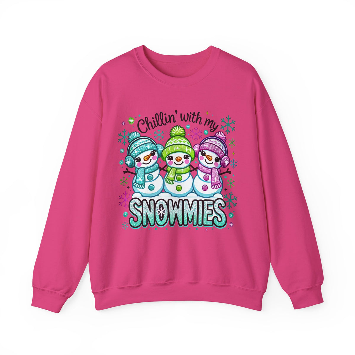 Chillin' With My Snowmies, Winter Snowman – Gildan Heavy Blend | Trendy Women’s Soft Sweatshirt. Direct to Garment. Printed & Shipped in the USA. Unisex Sizes.