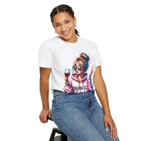 Dramatic Girl With Wine Messy Bun Peace Sign  - Comfort Colors | Trendy Women's T-Shirt. Direct to Garment. Printed & Shipped in the USA. Unisex Sizes.