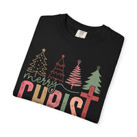 Merry ChrisTmas Christian Faith Graphic - Comfort Colors | Trendy Women's T-Shirt. Direct to Garment. Printed & Shipped in the USA. Unisex Sizes.