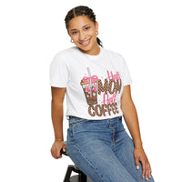 Half Mom Half Coffee. Cute Leopard Print Coffee Design - Comfort Colors | Trendy Women's T-Shirt. Direct to Garment. Printed & Shipped in the USA. Unisex Sizes.