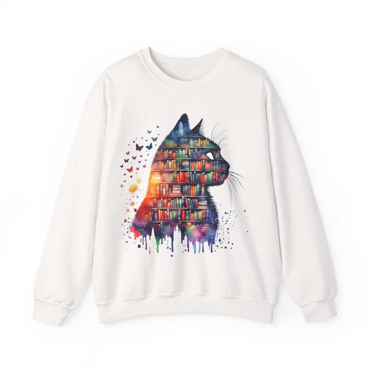 Cat Silhouette for Book Lovers – Gildan Heavy Blend | Trendy Women’s Soft Sweatshirt. Direct to Garment. Printed & Shipped in the USA. Unisex Sizes.