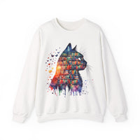 Cat Silhouette for Book Lovers – Gildan Heavy Blend | Trendy Women’s Soft Sweatshirt. Direct to Garment. Printed & Shipped in the USA. Unisex Sizes.