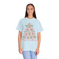 Merry and Caffeinated Iced Coffee Christmas Tree - Comfort Colors | Trendy Women's T-Shirt. Direct to Garment. Printed & Shipped in the USA. Unisex Sizes.
