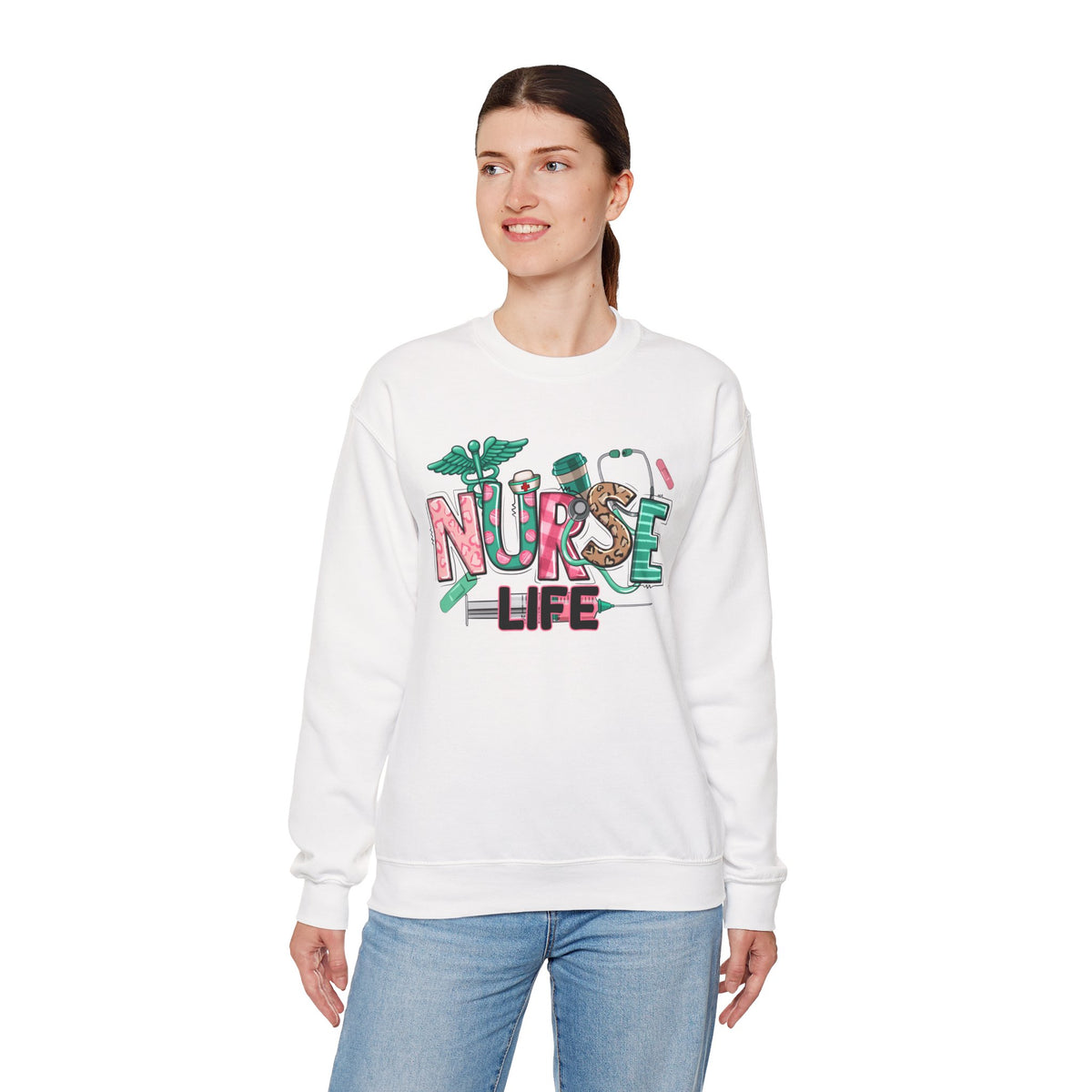 Nurse Life Cute Preppy Healthcare – Gildan Heavy Blend | Trendy Women’s Soft Sweatshirt. Direct to Garment. Printed & Shipped in the USA. Unisex Sizes.