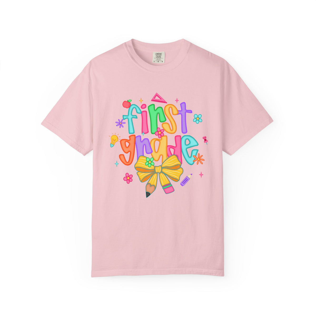 Coquette First Grade Pencil Bow - Comfort Colors | Trendy Women's T-Shirt. Direct to Garment. Printed & Shipped in the USA. Unisex Sizes.