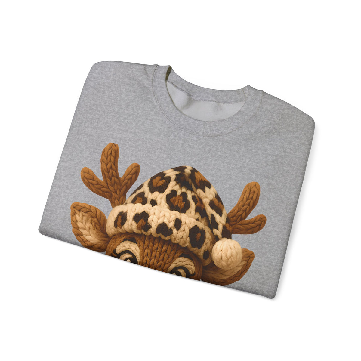 Rudolph Reindeer Leopard Santa Hat Christmas – Gildan Heavy Blend | Trendy Women’s Soft Sweatshirt. Direct to Garment. Printed & Shipped in the USA. Unisex Sizes.
