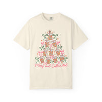 Merry and Caffeinated Iced Coffee Christmas Tree - Comfort Colors | Trendy Women's T-Shirt. Direct to Garment. Printed & Shipped in the USA. Unisex Sizes.