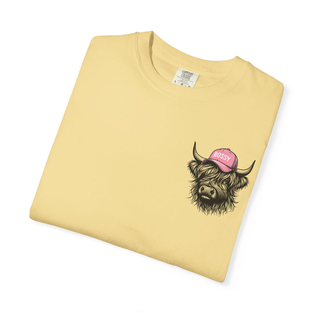 Head Heffa Highland Cow, Front & Back Print - Comfort Colors | Trendy Women's T-Shirt. Direct to Garment. Printed & Shipped in the USA. Unisex Sizes.