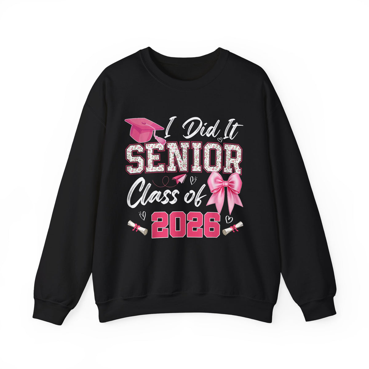 Class of 2026 I Did It Senior Coquette Bow Graduation – Gildan Heavy Blend | Trendy Women’s Soft Sweatshirt. Direct to Garment. Printed & Shipped in the USA. Unisex Sizes.