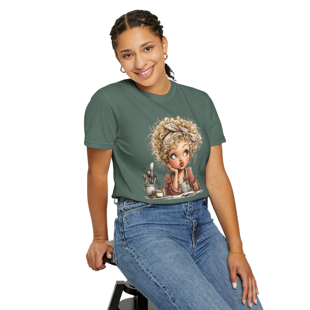 Cute Artist Curly Girl - Comfort Colors | Trendy Women's T-Shirt. Direct to Garment. Printed & Shipped in the USA. Unisex Sizes.