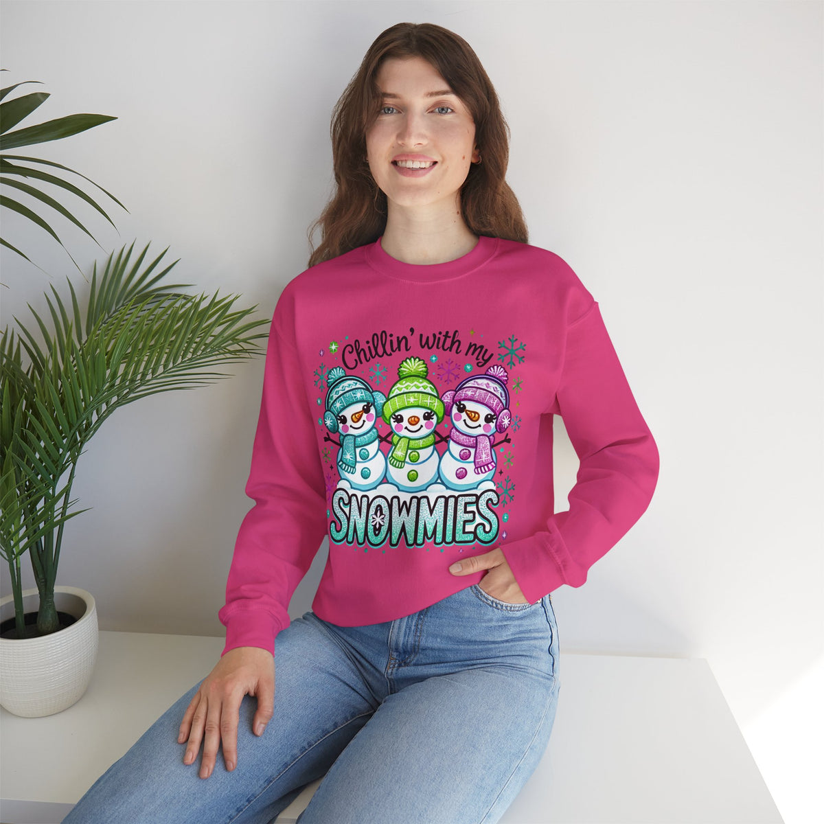 Chillin' With My Snowmies, Winter Snowman – Gildan Heavy Blend | Trendy Women’s Soft Sweatshirt. Direct to Garment. Printed & Shipped in the USA. Unisex Sizes.