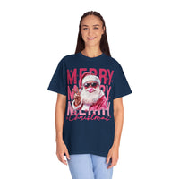 Pink Merry Christmas Bubblegum Santa - Comfort Colors | Trendy Women's T-Shirt. Direct to Garment. Printed & Shipped in the USA. Unisex Sizes.