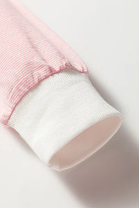 Pink Stripe Contrast Edge Patchwork Long Sleeve Top