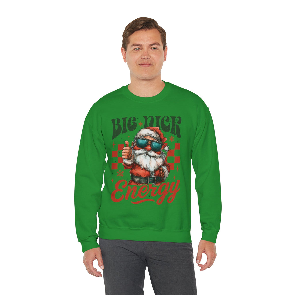 Big Nick Energy - Retro Santa Thumbs Up – Gildan Heavy Blend | Trendy Men's and Women’s Soft Sweatshirt. Direct to Garment. Printed & Shipped in the USA. Unisex Sizes.