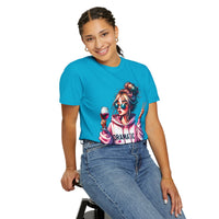 Dramatic Girl With Wine Messy Bun Peace Sign  - Comfort Colors | Trendy Women's T-Shirt. Direct to Garment. Printed & Shipped in the USA. Unisex Sizes.