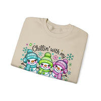 Chillin' With My Snowmies, Winter Snowman – Gildan Heavy Blend | Trendy Women’s Soft Sweatshirt. Direct to Garment. Printed & Shipped in the USA. Unisex Sizes.