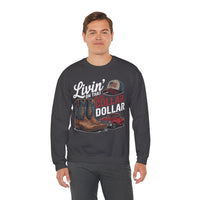 Livin' on That Blue Collar Dollar, Boots and Work Truck – Gildan Heavy Blend | Trendy Men's and Women’s Soft Sweatshirt. Direct to Garment. Printed & Shipped in the USA. Unisex Sizes.