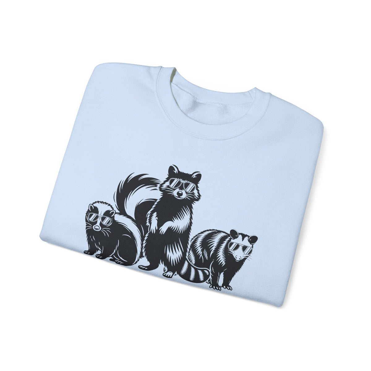 Stay Trashy, Skunk Raccoon Possum – Gildan Heavy Blend | Trendy Women’s and Men's Soft Sweatshirt. Direct to Garment. Printed & Shipped in the USA. Unisex Sizes.