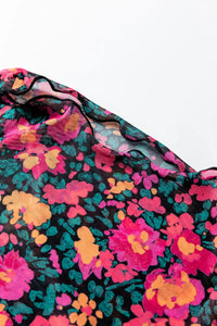 All-Over Bright Floral Mock Neck Mesh Long Sleeve Top