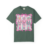 Coquette Pastel Christmas Nutcracker Trio Pink and Green - Comfort Colors | Trendy Women's T-Shirt. Direct to Garment. Printed & Shipped in the USA. Unisex Sizes.
