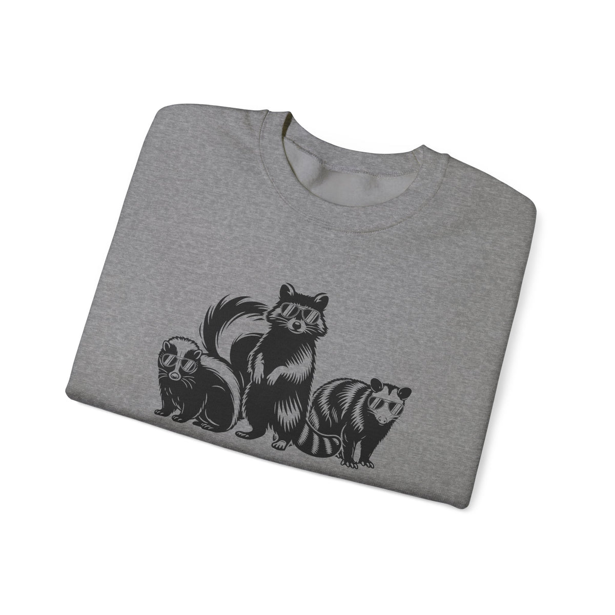 Stay Trashy, Skunk Raccoon Possum – Gildan Heavy Blend | Trendy Women’s and Men's Soft Sweatshirt. Direct to Garment. Printed & Shipped in the USA. Unisex Sizes.