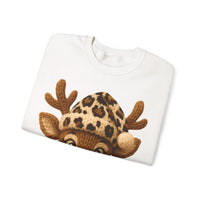Rudolph Reindeer Leopard Santa Hat Christmas – Gildan Heavy Blend | Trendy Women’s Soft Sweatshirt. Direct to Garment. Printed & Shipped in the USA. Unisex Sizes.