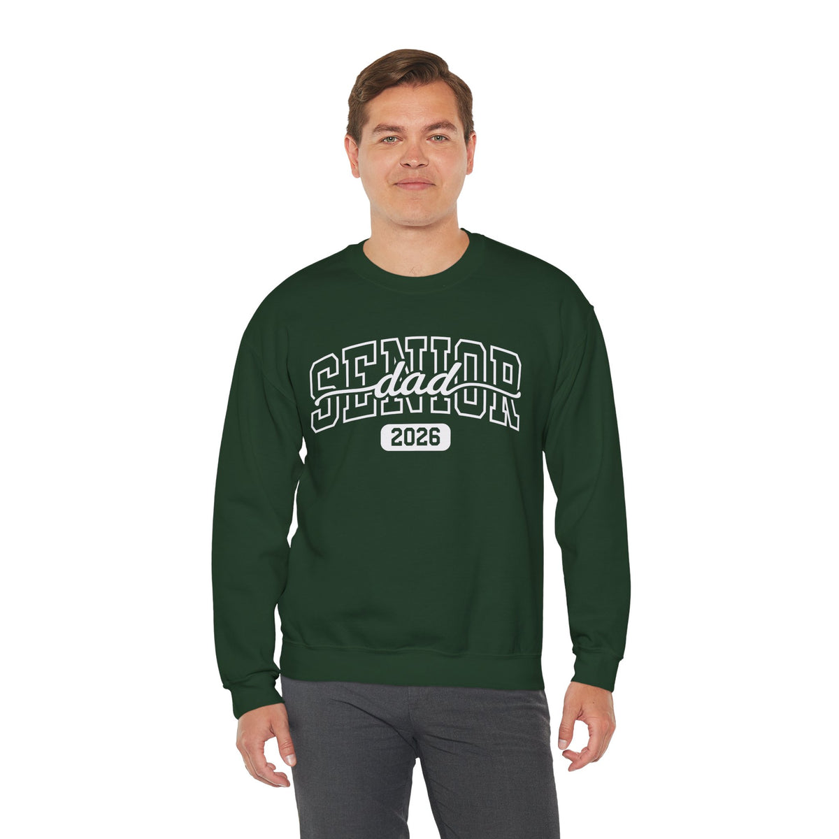Senior Dad 2026 – Gildan Heavy Blend | Trendy Men's Soft Sweatshirt. Direct to Garment. Printed & Shipped in the USA. Unisex Sizes.